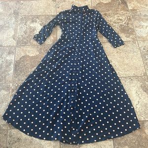 Banana Republic Polka Dot Navy Button Down Dress 3/4 Sleeve Pockets 8 Tall